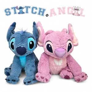 Stitch and Angel Plush Toy Set - Blue and Pink